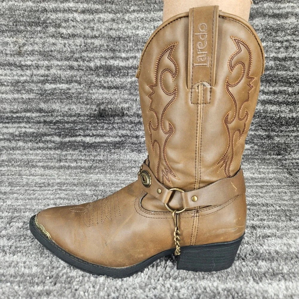 Vintage Laredo Faux Leather Youth Cowboy Boots with Boot Straps‎ size Size 5.5D